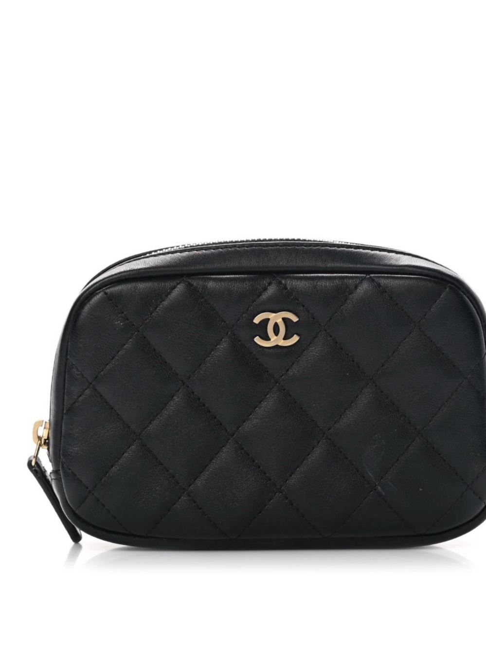 CHANEL  Authentic  Black Quilted Leather Cosmetic Case with Gold CC Emblem